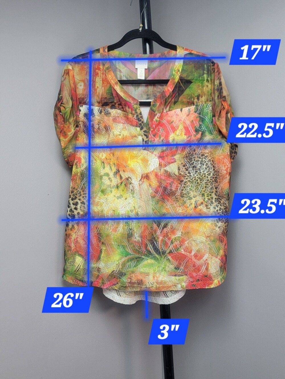 Chico's 2 Pieces Top Blouse Blue Orange Green Chiffon Sumer Abstract Multicolor - Picture 5 of 16